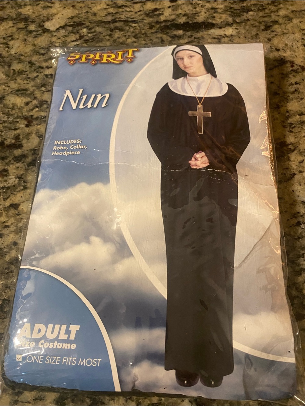 Spirit Black Nun Costume with White Collar one size Adult Brand new